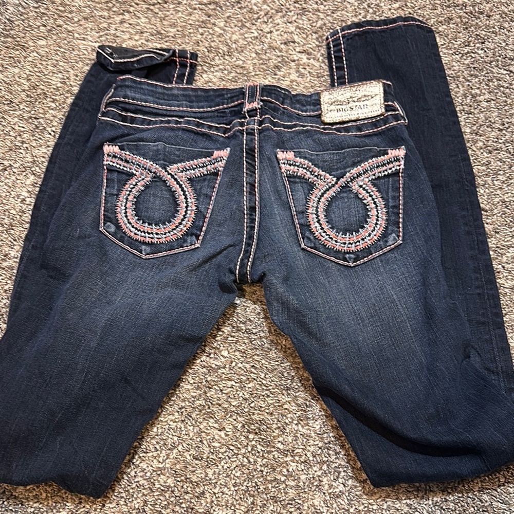 Big Star Skinny Jeans with Pink Stitching Size 25L